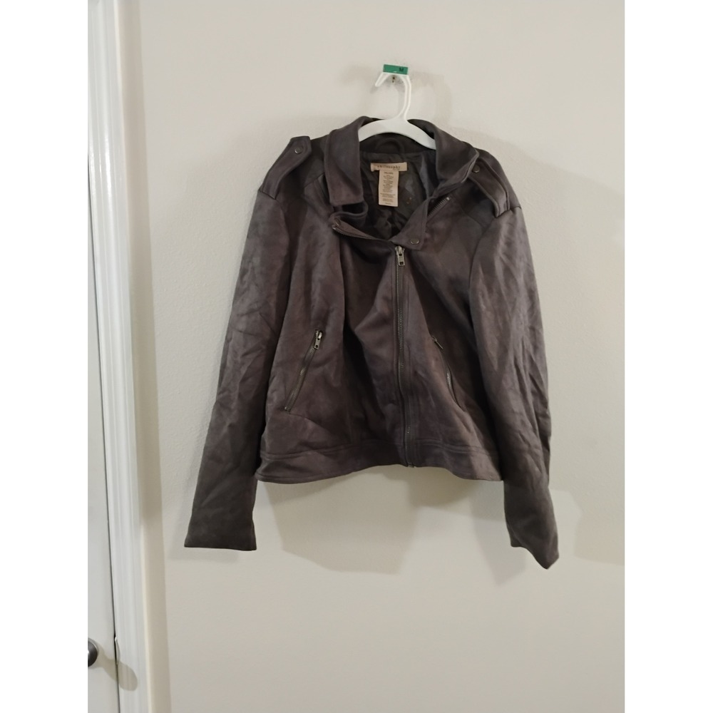 Philosophy Republic Clothing Gray Faux Suede Moto Jacket XXL Asymmetrical Zip